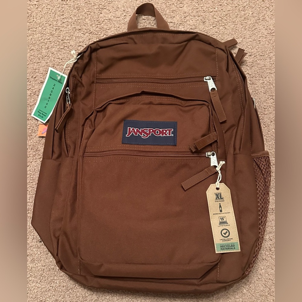 JanSport Brown XL Backpack 17” Computer Bag Shoulder Straps, 15” Laptop Sleeve